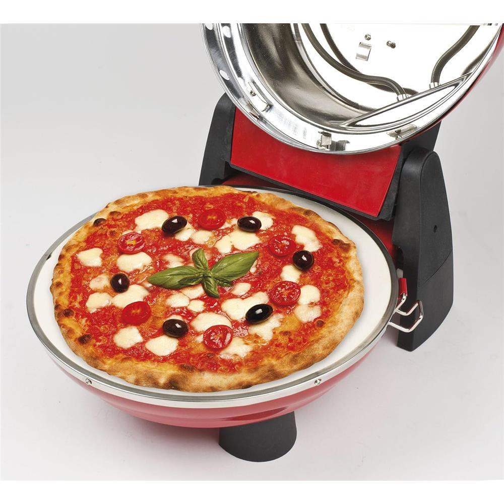 G3Ferrari elektrischer Pizzaofen Napoletana rot inkl. 2-ten Stein zum Überbacken im Deckel bis 400 °C