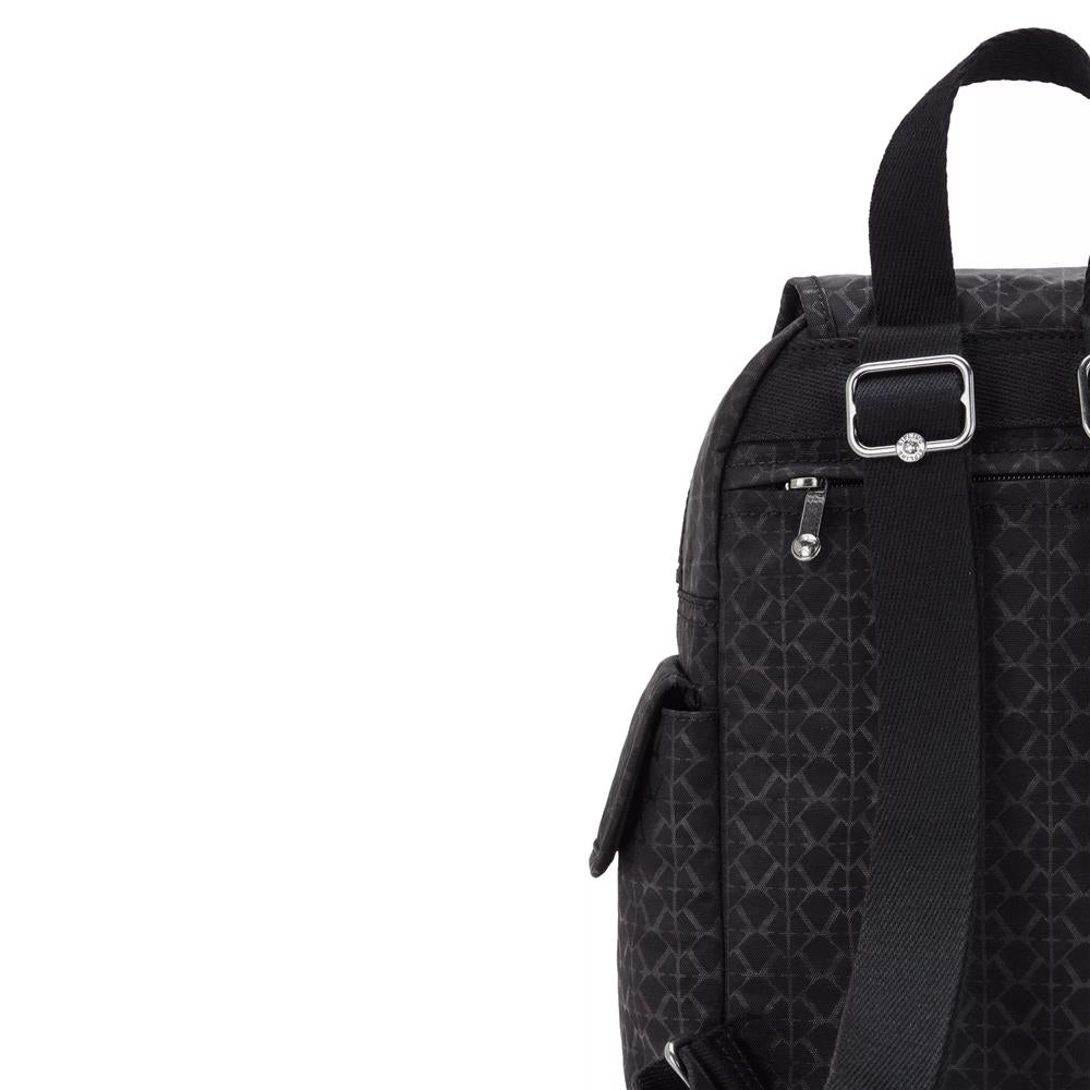 Kipling CITY PACK MINI, kleiner Rucksack, Signature Emb (schwarz), Freizeitrucksack mit Kordelzug