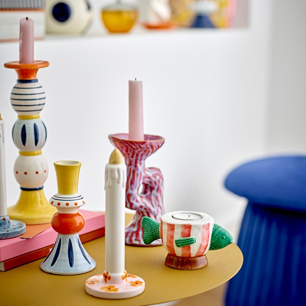 Bloomingville Heida Deko aus Steingut in Bunt – 2er Set handbemalte Kerzenfiguren für Tischdeko