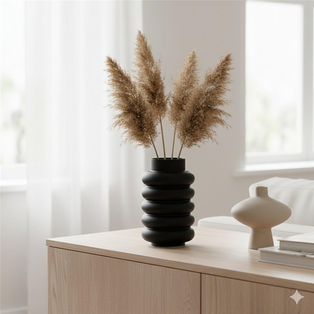 BOLTZE Vase Ribbo modern Glas schwarz matt rund 25 cm