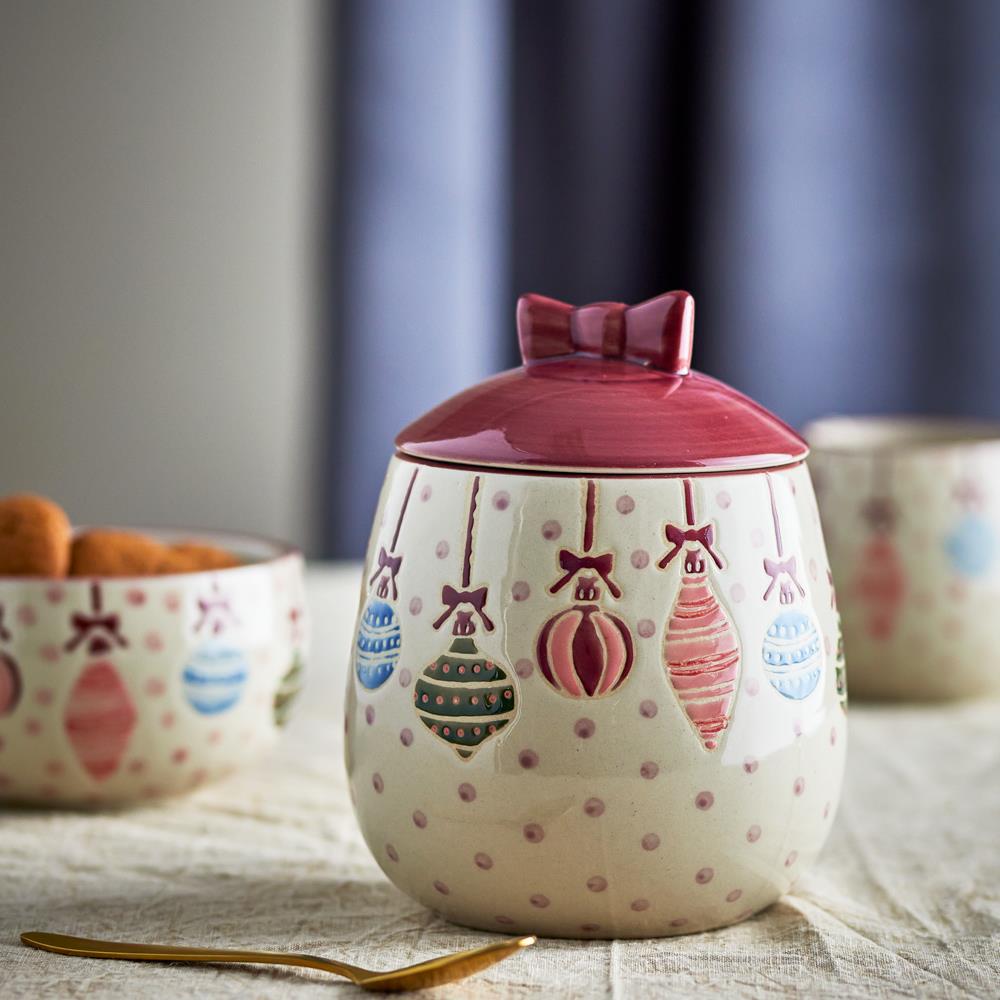 Bloomingville Ornamentia Gefäß mit Deckel Bunt Steingut Weihnachtsdose 890 ml