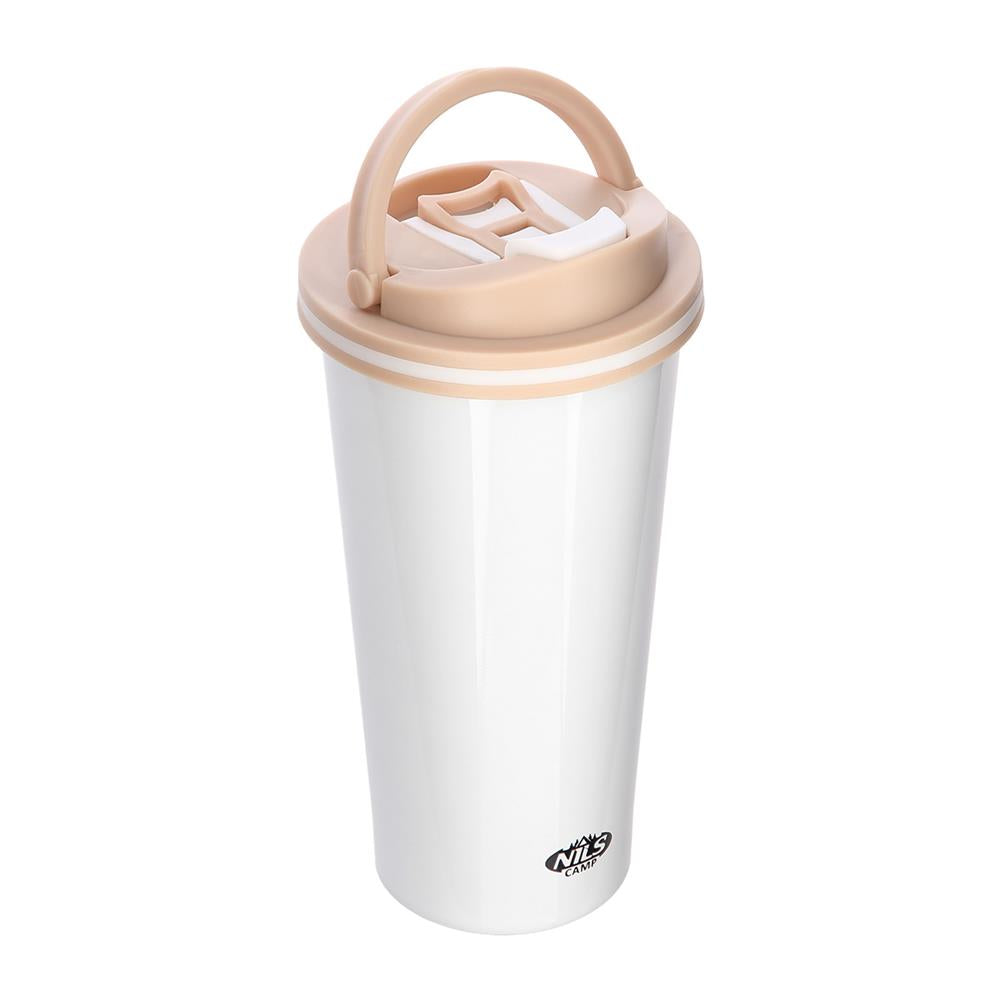 NILS Thermobecher 500 ml Edelstahl weiß rutschfest mit Griff für Outdoor Alltag