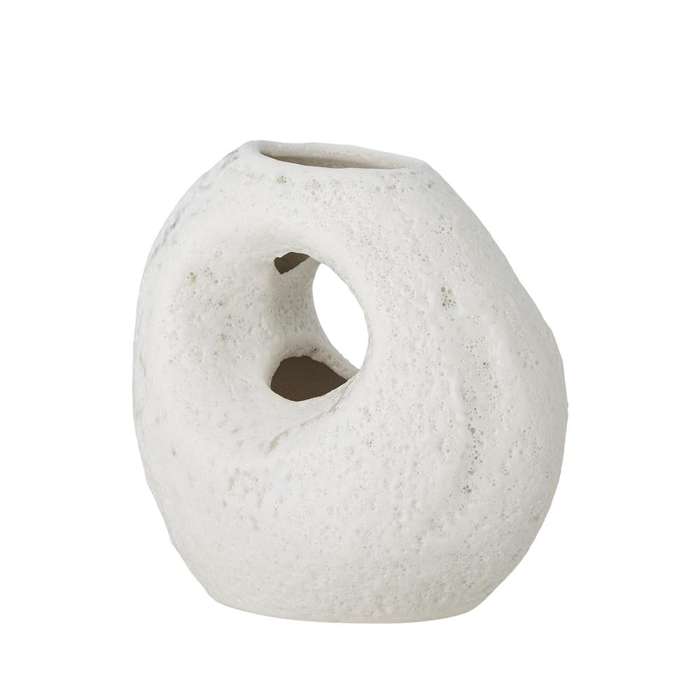 Bloomingville Caia Vase Weiß Steingut L11xH9,5xW6 cm – kleine dekorative Designvase