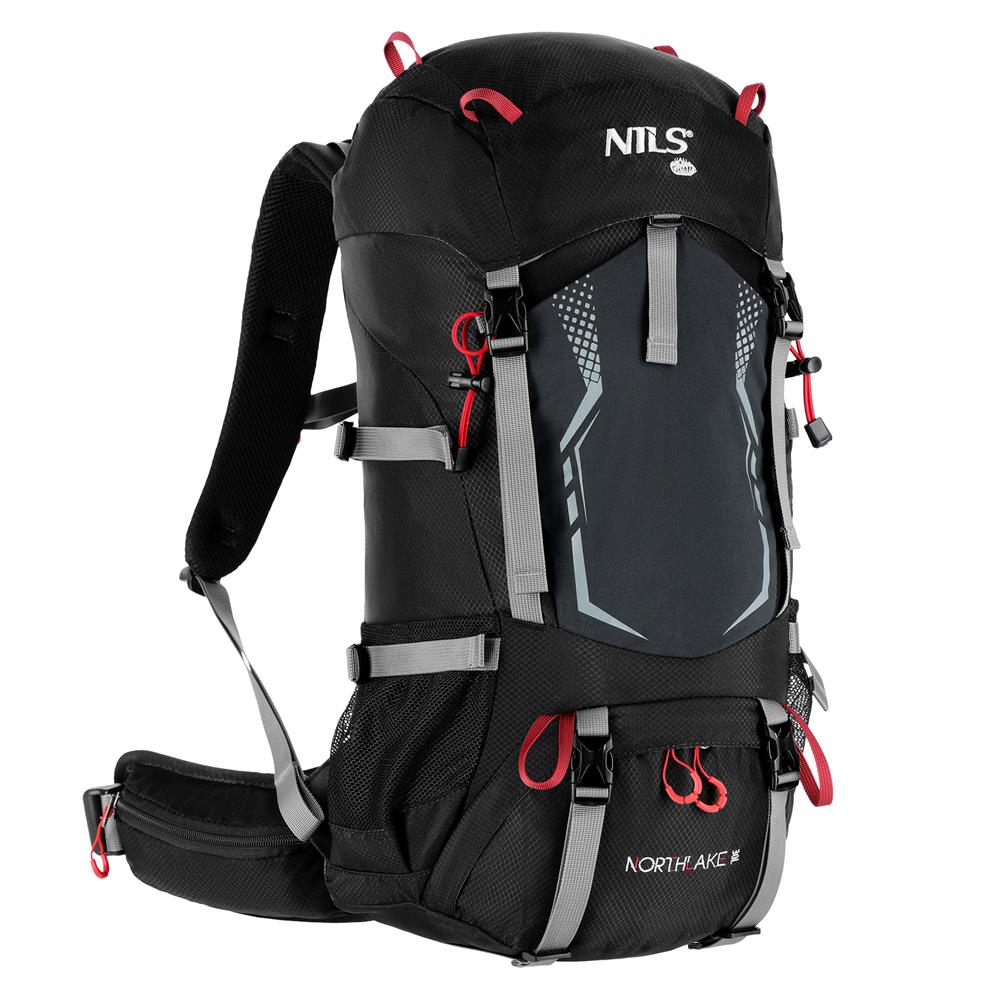 NILS CAMP Trekkingrucksack Northlake 40L in Schwarz - erweiterbarer Outdoor Rucksack mit Belüftung