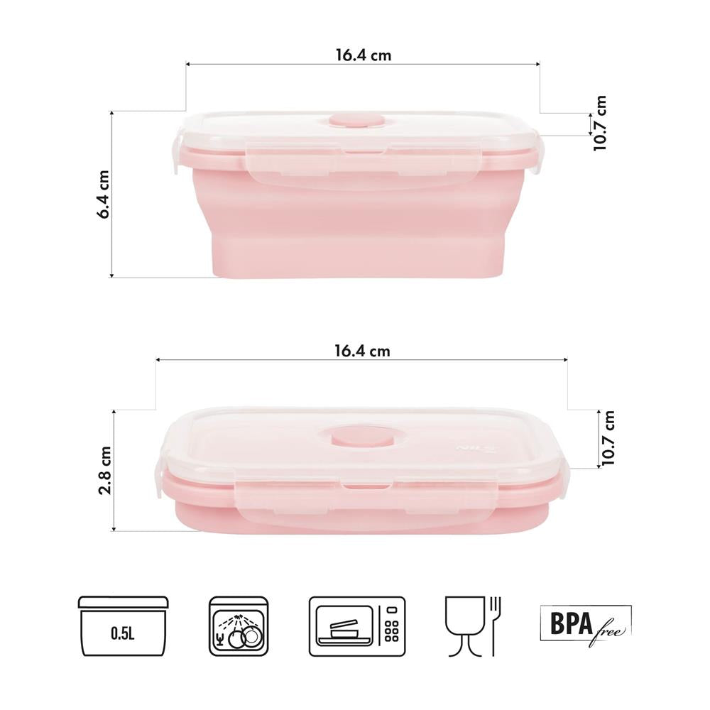 NILS CAMP faltbare Lunchbox 500 ml Silikon rosa für Camping Reisen Arbeit kompakt