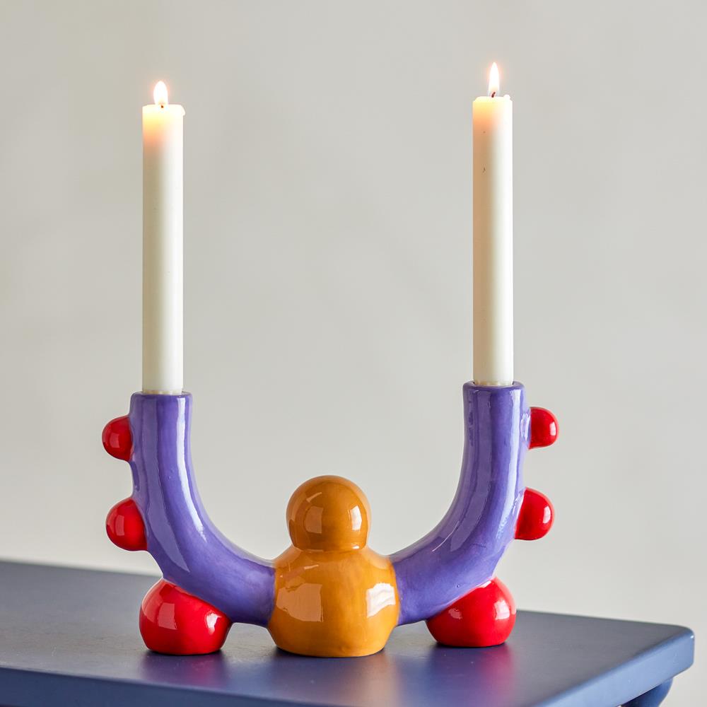 Bloomingville Edivia Kerzenhalter bunt - Steingut Kerzenständer skulptural für Tischdeko & Wohnzimmer