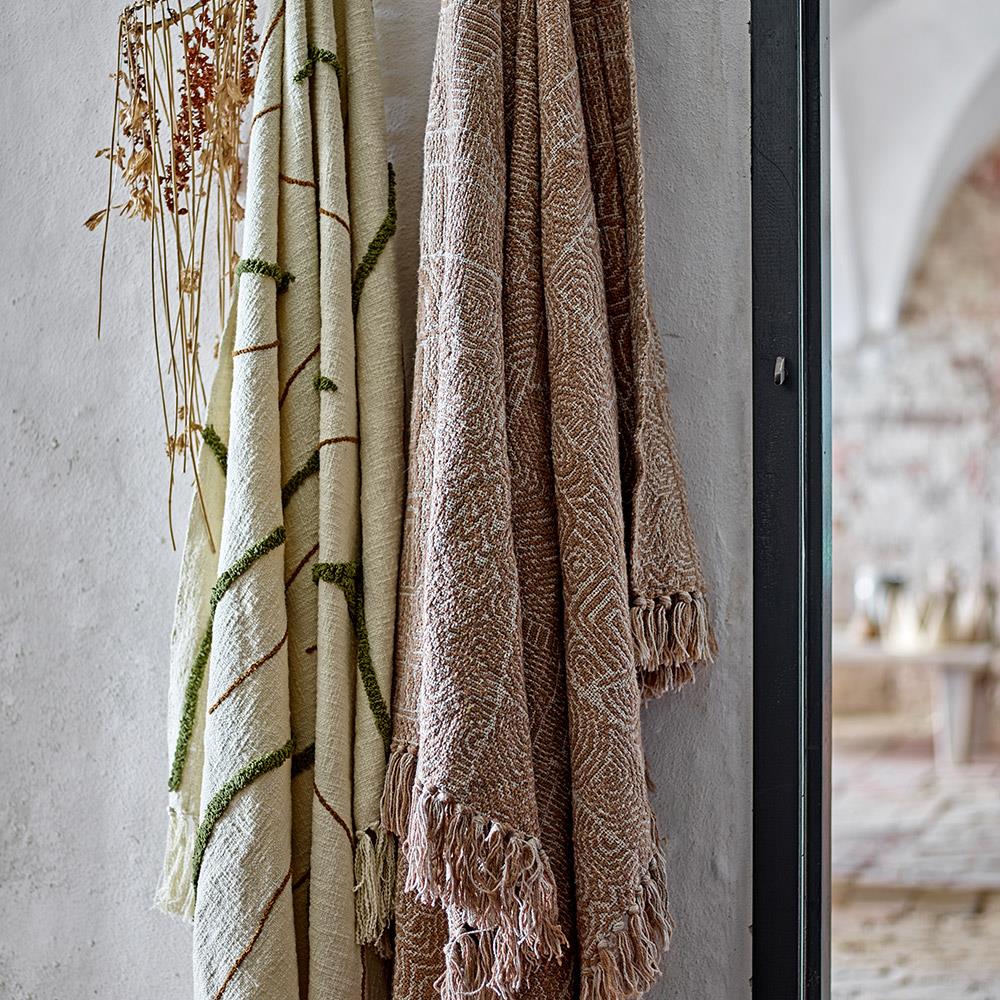 Bloomingville Bresso Decke, Braun, mit recycelter Baumwolle, 160x130 cm, gewebt, mit Fransen