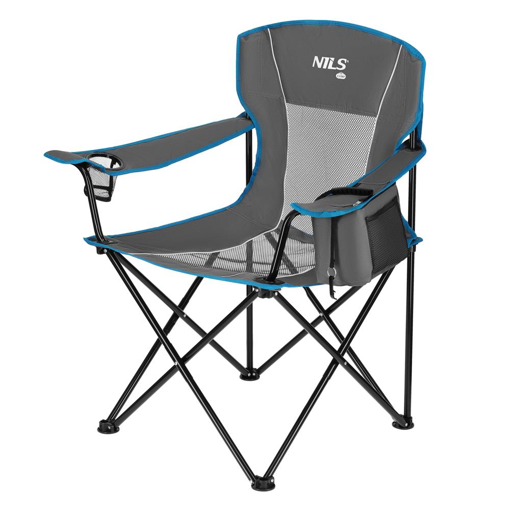 NILS CAMP Campingstuhl klappbar Grau - Klappstuhl mit Taschen & Becherhalter für Camping