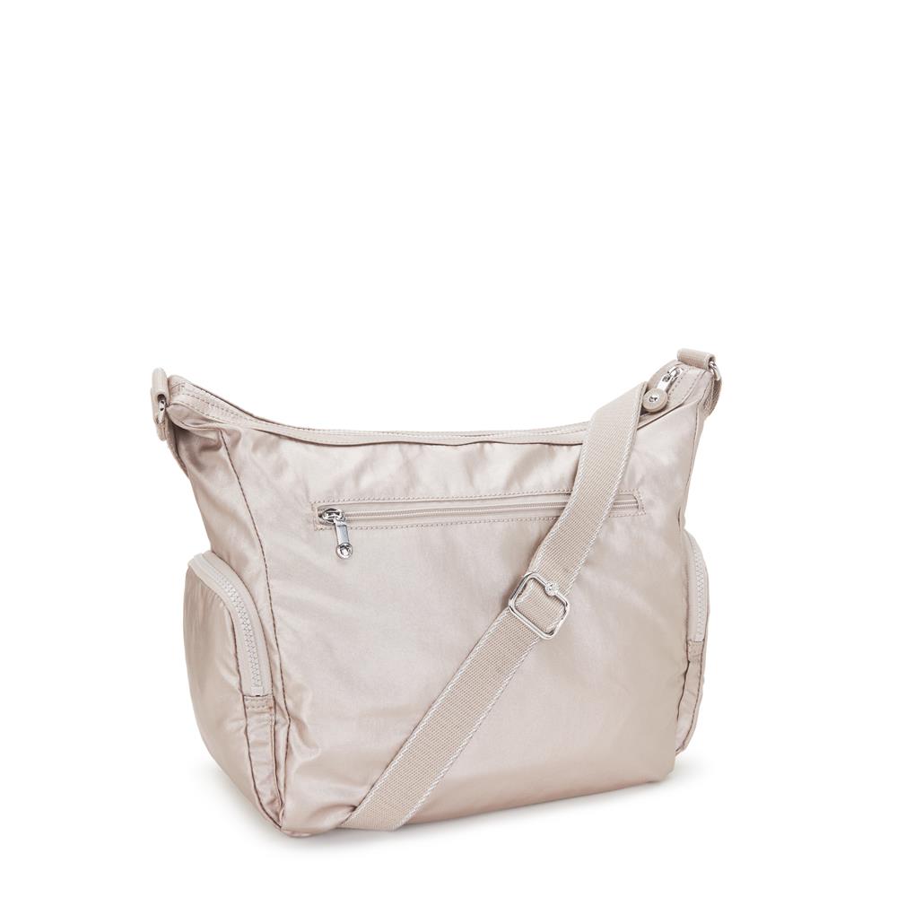 Kipling GABBIE M, Mittelgroße Umhängetasche, Metallic Glow (beige), Schultertasche mit Reißverschluss