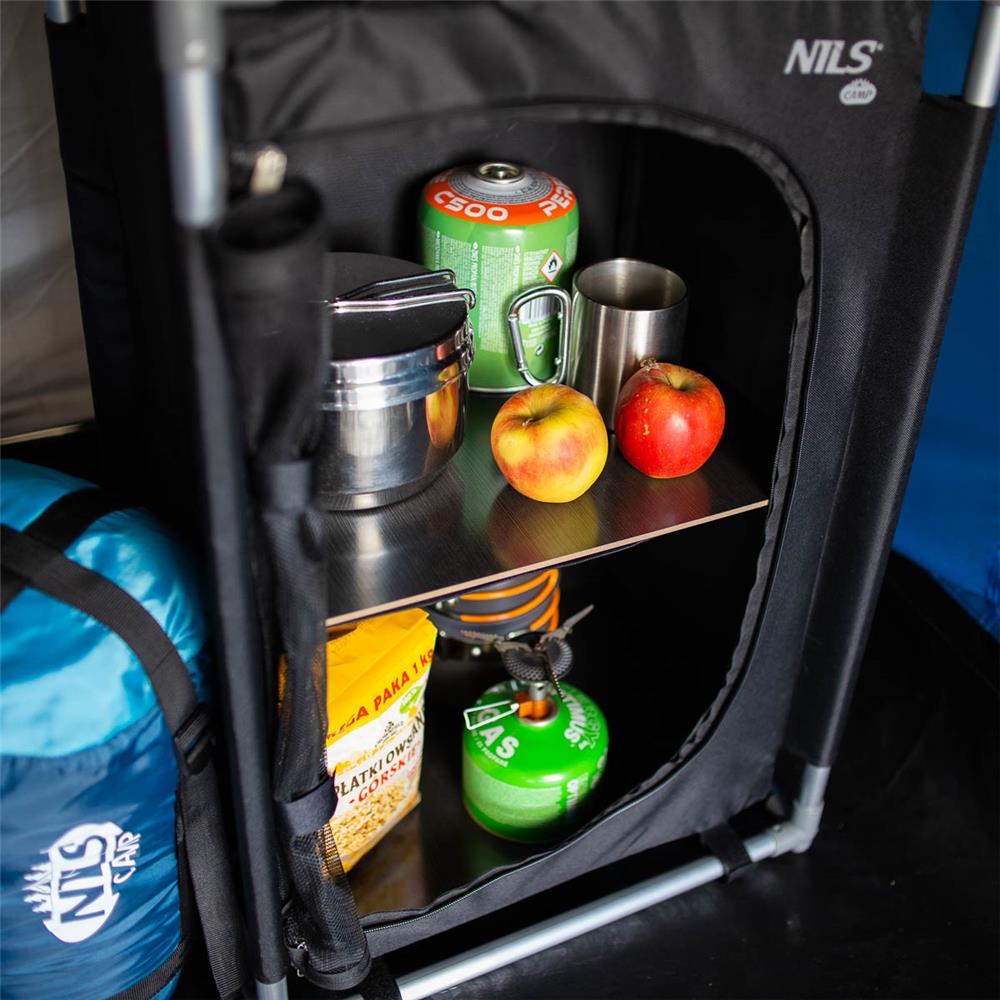 NILS CAMP Campingschrank faltbar - leichter Outdoor Schrank mit Netzfächern für Camping & Reisen