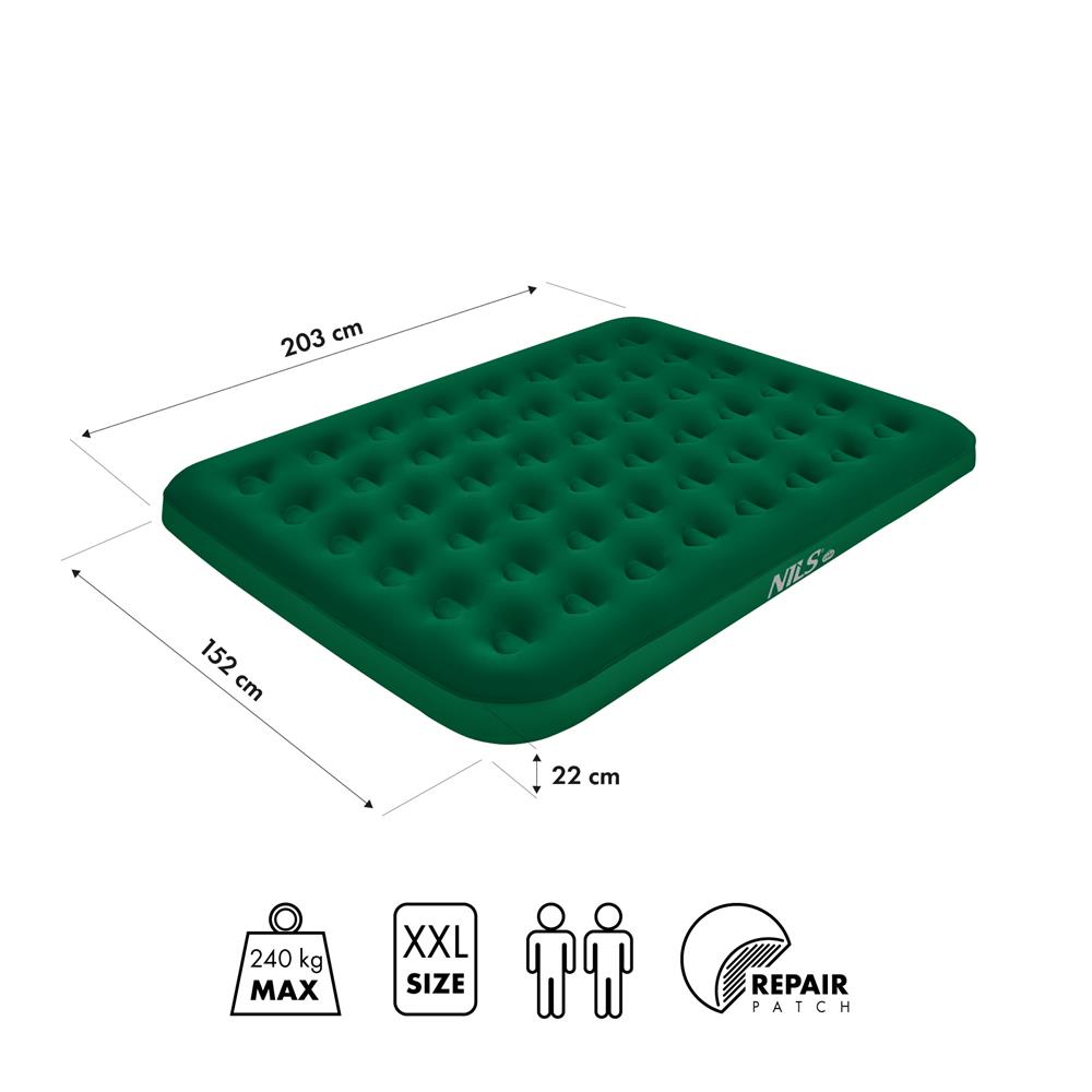 NILS CAMP Campingmatratze Doppelbett grün 203x152x22 cm für Camping Reise Gästebett