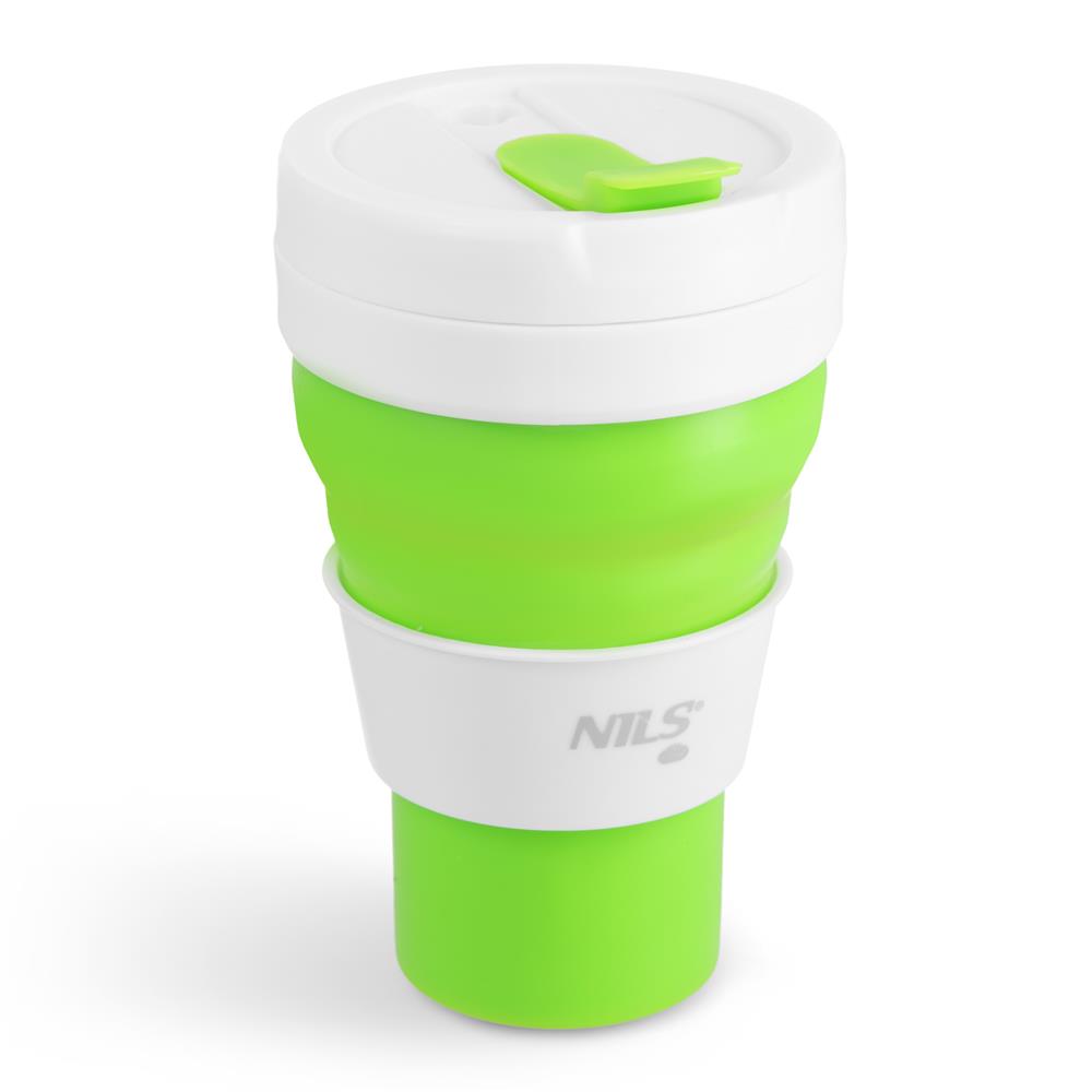NILS CAMP faltbare Trinkflasche 475 ml Silikon hellgrün für Camping Outdoor Reisen