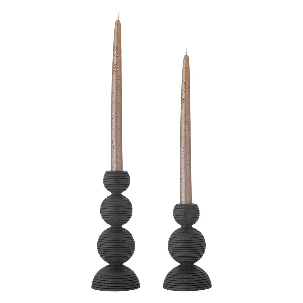 Bloomingville Kipp Kerzenhalter 2er Set, Schwarz, Kiefer – skulpturales Design mit Holzstruktur