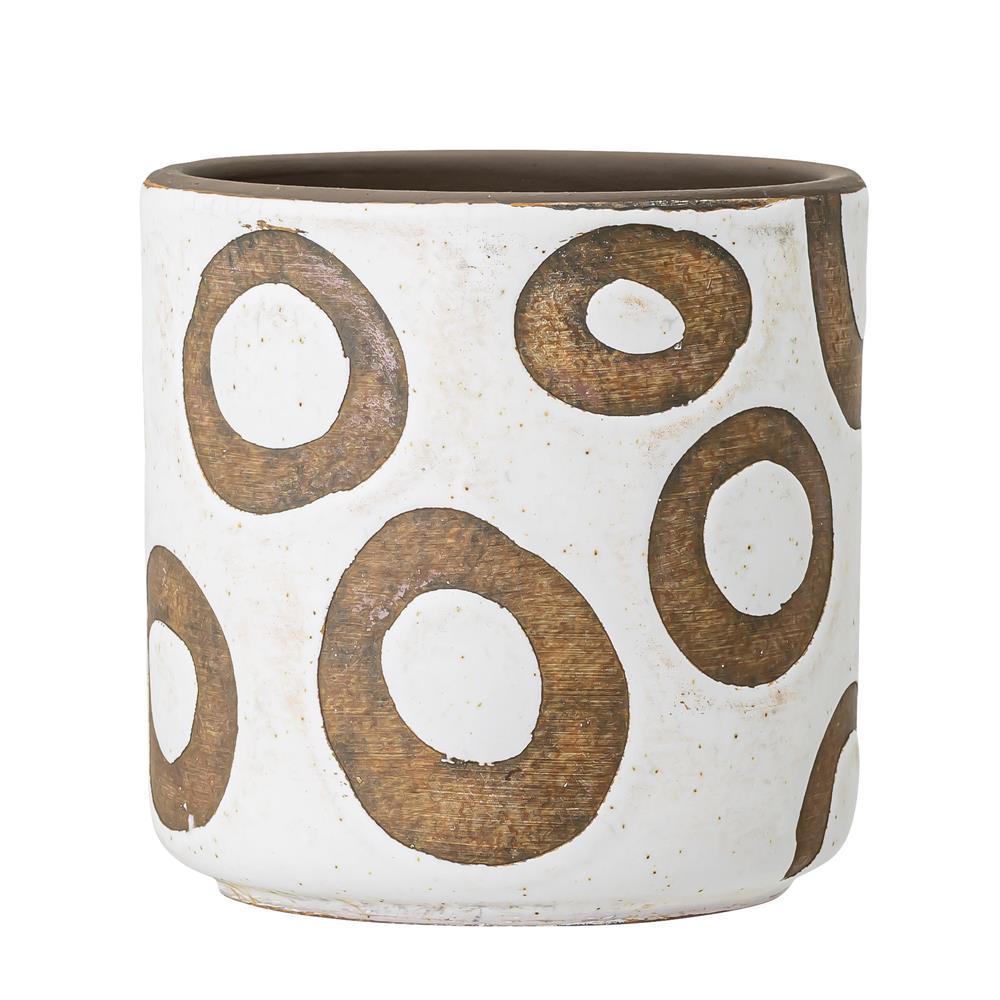 Bloomingville Avo Blumentopf 12 x 12cm Weiß Braun Kringel Terrakotta Übertopf dänisches Design