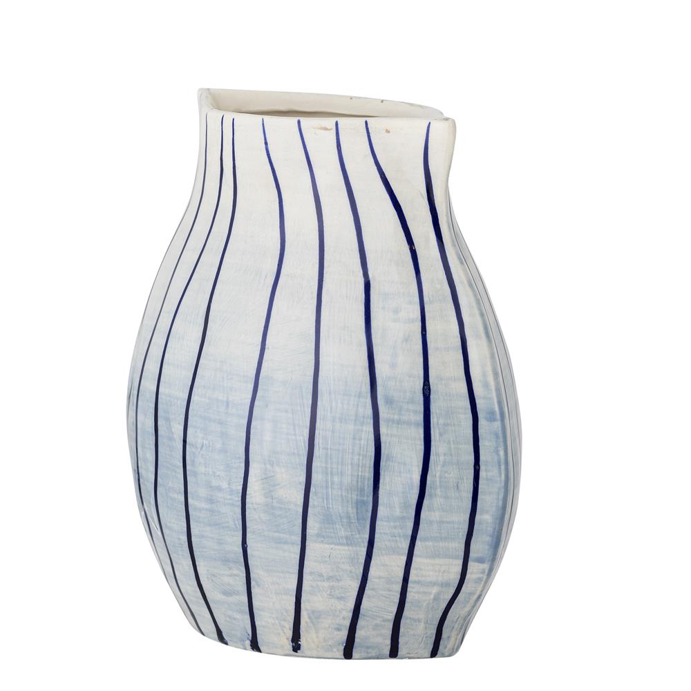 Bloomingville Esra Vase Blau Steingut L21,5xH22xW13 cm – handbemalte Designvase