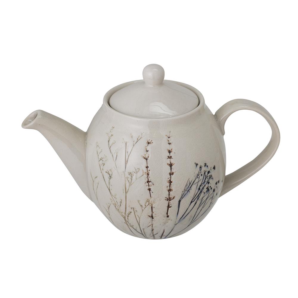 Bloomingville Bea Teekanne, Natur, 1,2L, Steingut, mit Blumenmotiv, dänisches Design