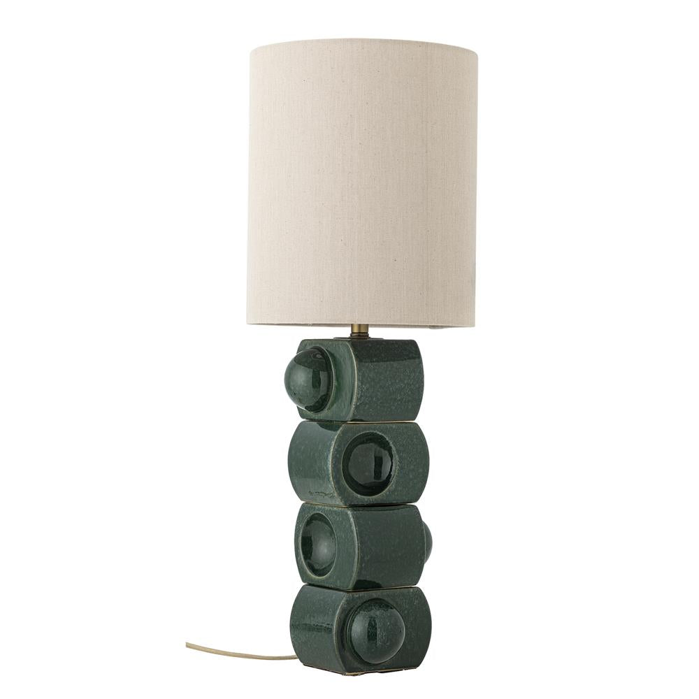 Bloomingville Brady Tischlampe grün - Keramik Lampe mit Leinenschirm für Wohnzimmer & Wohnlicht