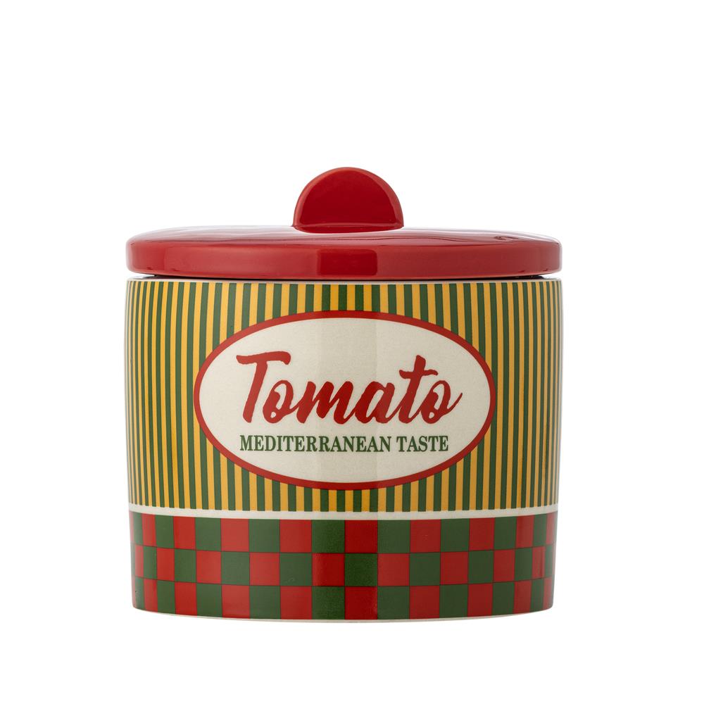 Bloomingville Stefano Gefäß mit Deckel 1800 ml bunt - Steingut Vorratsdose Tomato Design für Küche
