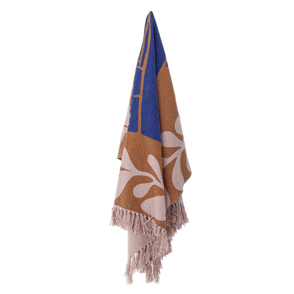 Bloomingville Atle Decke, Braun, mit recycelter Baumwolle, 160x130 cm, mit Fransen, waschbar
