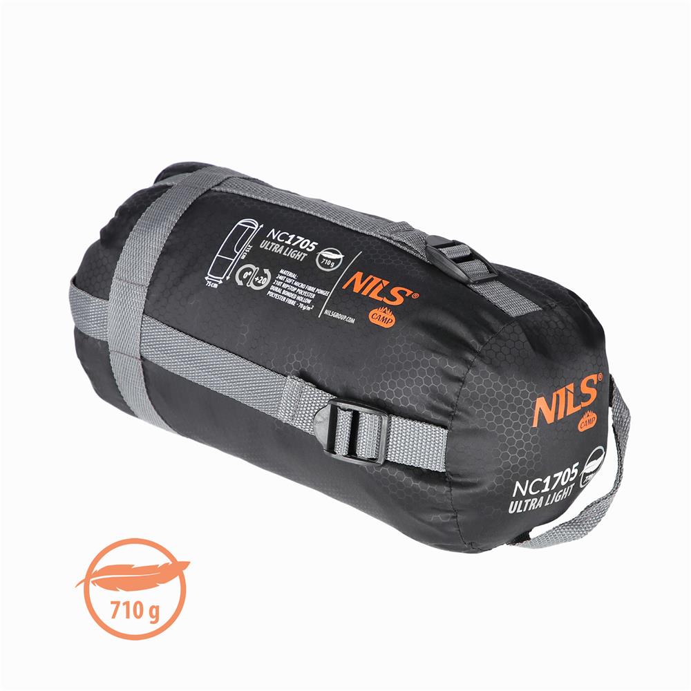 NILS CAMP Ultra Light Schlafsack Grau-Orange - leichter Sommerschlafsack für Camping & Trekking