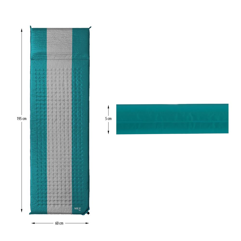NILS CAMP selbstaufblasende Campingmatte 195 cm türkis-grau Isomatte Outdoor Schlafmatte