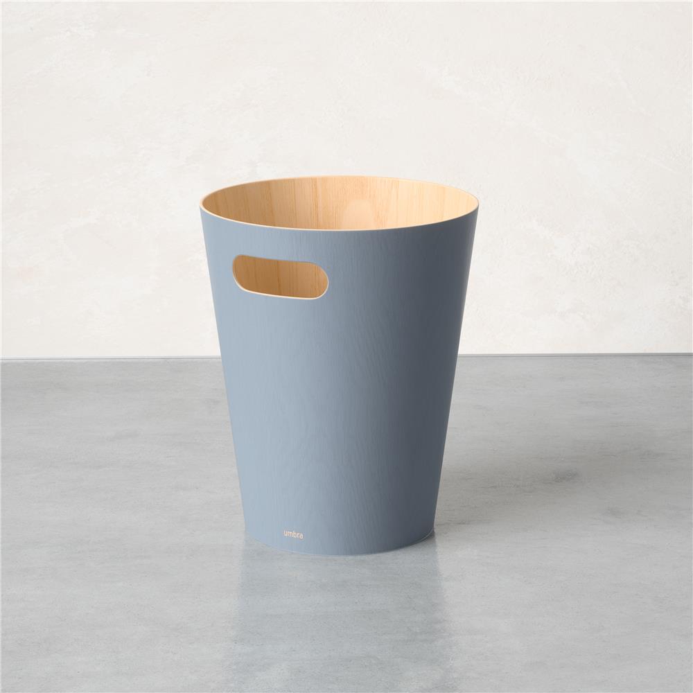 Umbra Woodrow Abfalleimer, Schieferblau/Holz, 7,5 Liter, Zweifarbiger Papierkorb