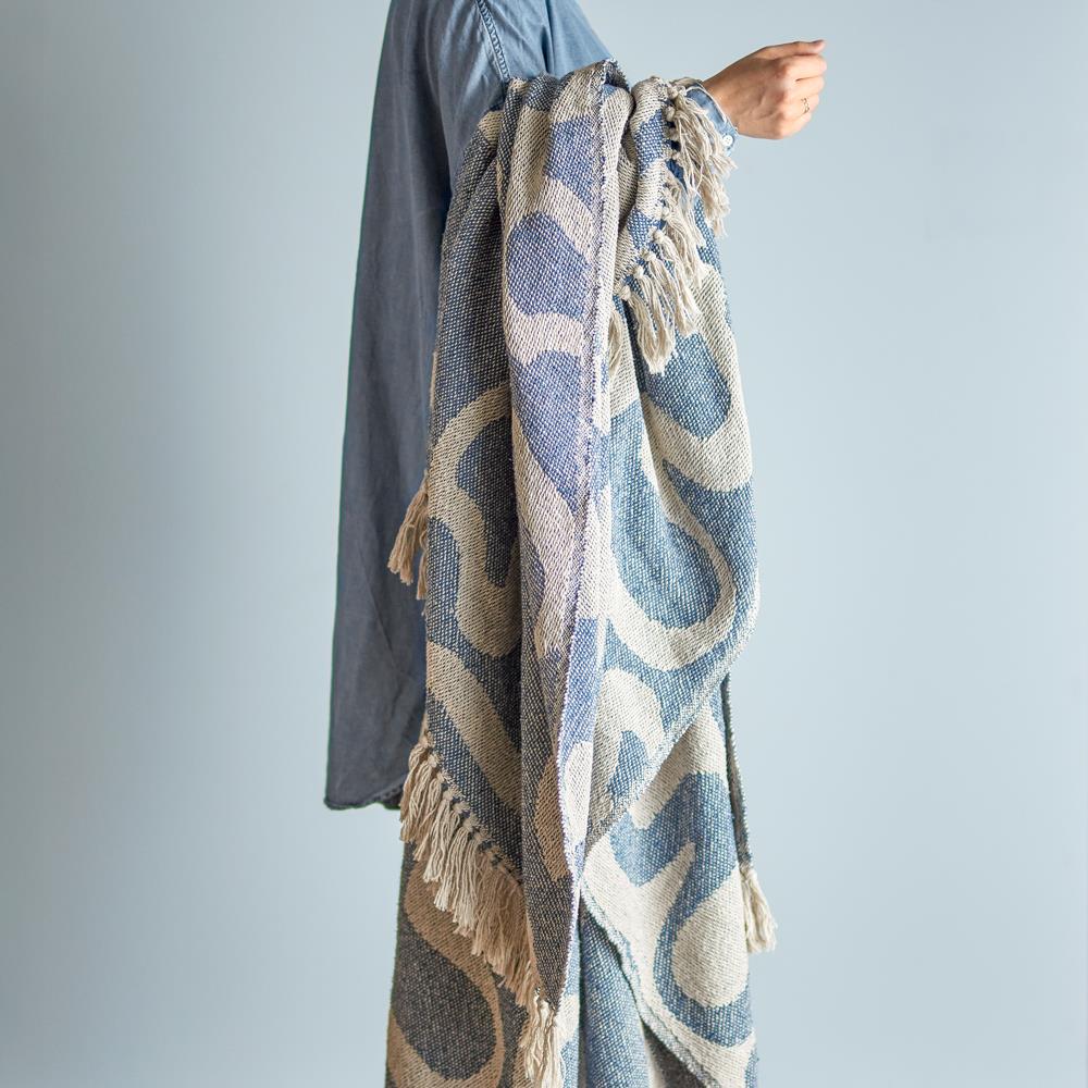 Bloomingville Salobre Decke Blau Baumwolle Wohndecke 160x130cm