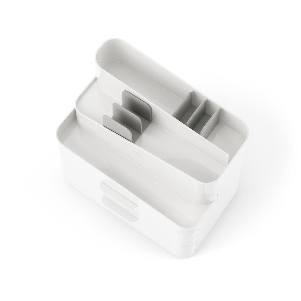 Umbra Glam Kosmetik Organizer in Weiß/Grau, Modulare Aufbewahrungsbox mit 3 Schubladen