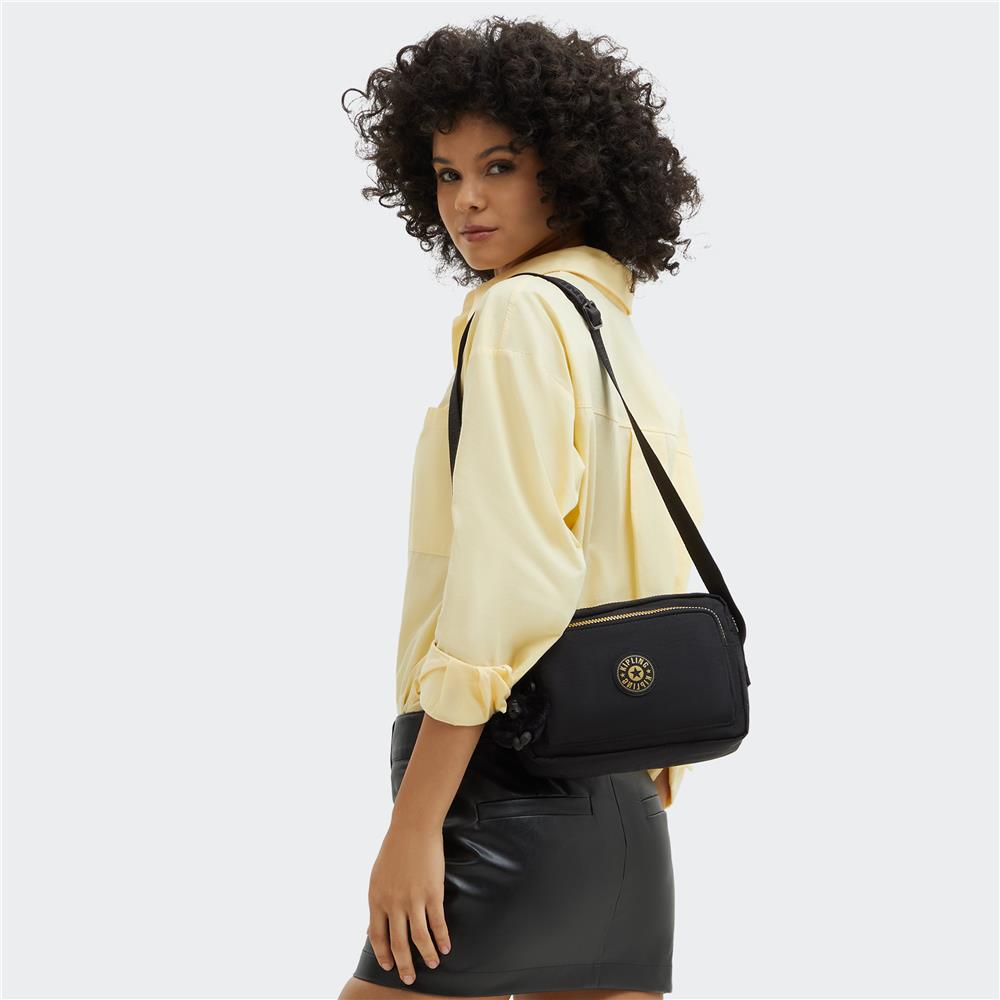 Kipling ABANU M ZIP, Mittelgroße Umhängetasche, Glorious Gold (schwarz), 4L, Schultertasche