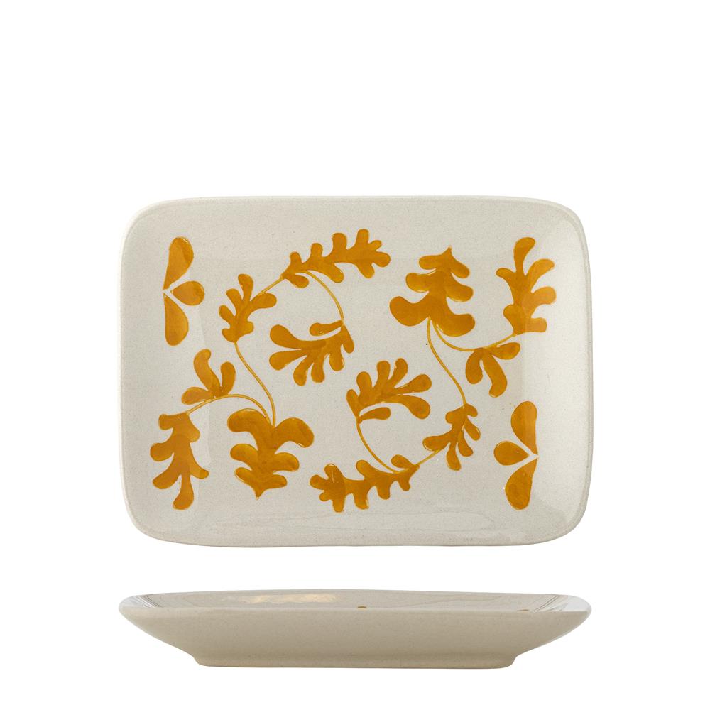Bloomingville Fauni Teller orange - Steingut Teller mit Blattmotiv handbemalt für Tisch & Küche