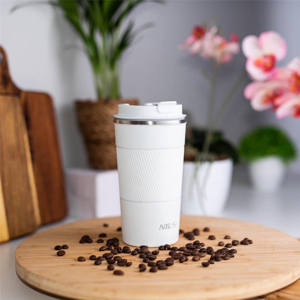 NILS Thermobecher 510 ml Edelstahl weiß rutschfest Coffee-to-go-Becher für Camping Reisen Alltag