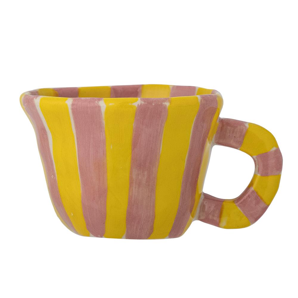 Bloomingville MINI Nini Tasse, Rosa mit gelben Streigen, Steingut, Kindertasse, dänisches Design