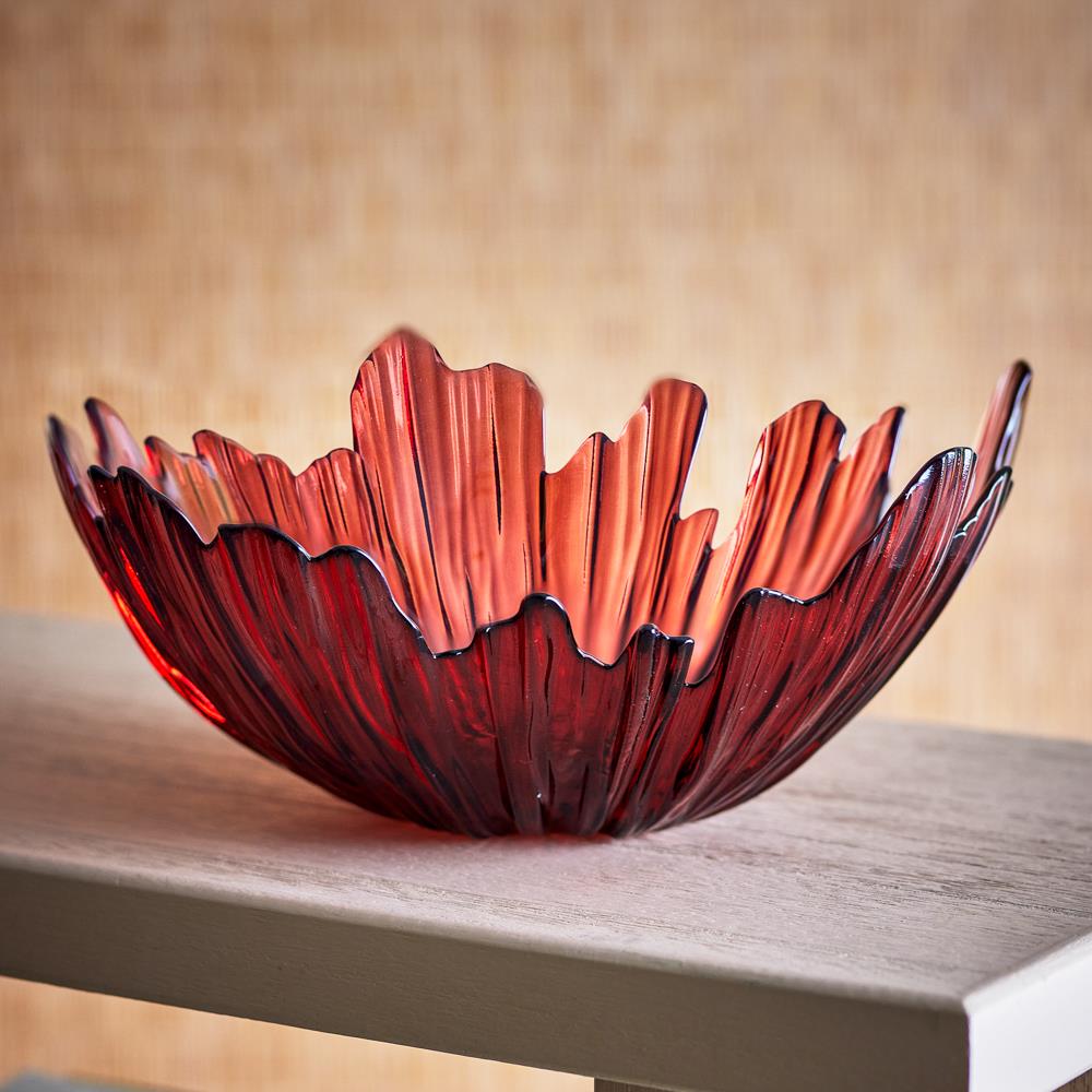 Bloomingville Aila Dekoschale Glas rot Blütenform 31 cm