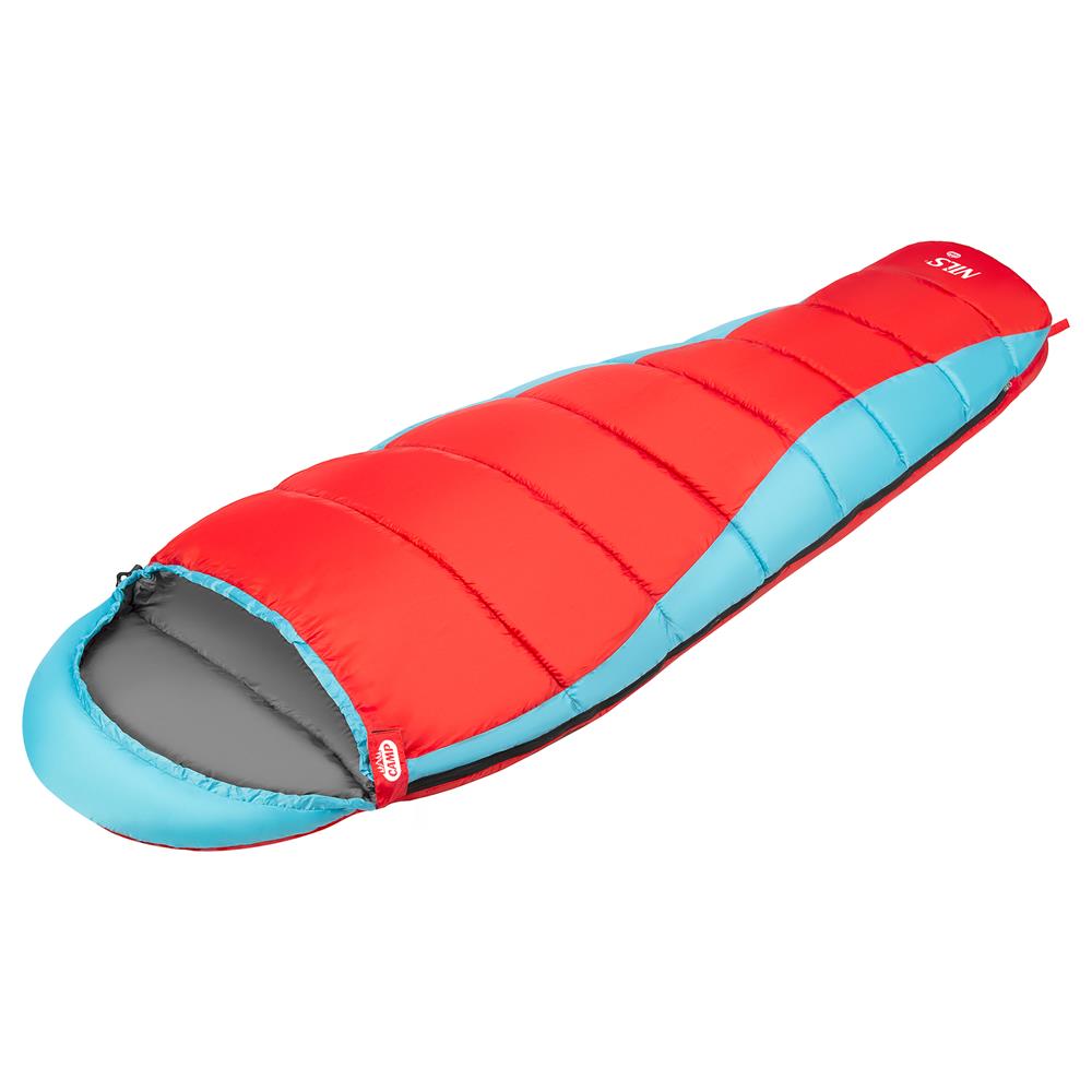 NILS CAMP Schlafsack Rot-Blau - Mumienschlafsack für Camping, Trekking & Outdoor