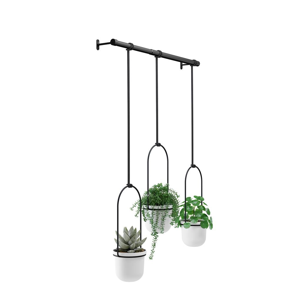 Umbra Triflora Vase Hängeblumentopf Wandvase Blumenampel für Wand und Decke 3er Set Weiß/Schwarz
