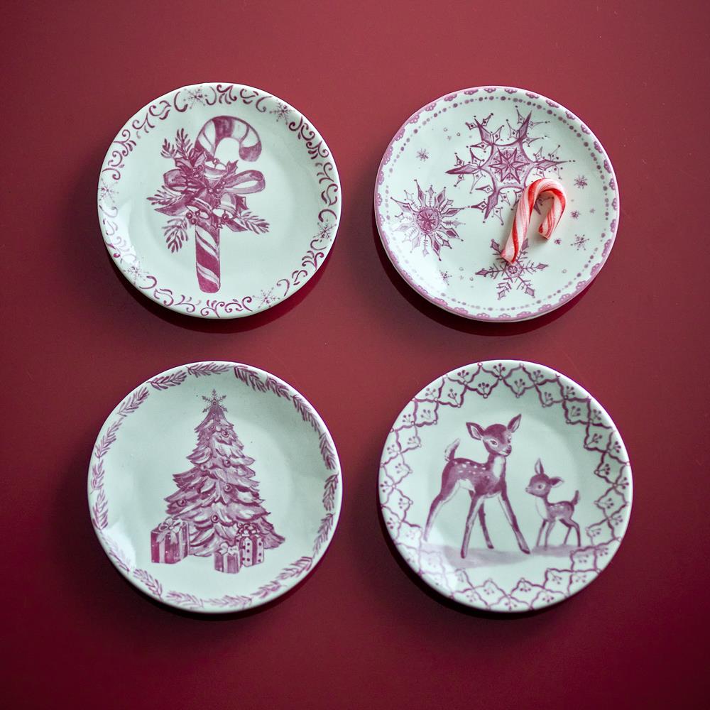 Bloomingville Wonderland Teller Rosa Steingut 4er Set Weihnachtsteller 12,5 cm