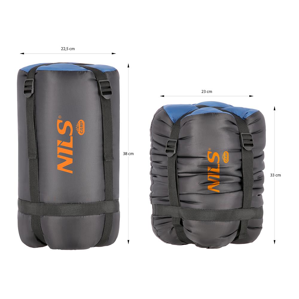 NILS CAMP Schlafsack Schwarz-Blau-Orange - Mumienschlafsack für Camping, Trekking & Outdoor