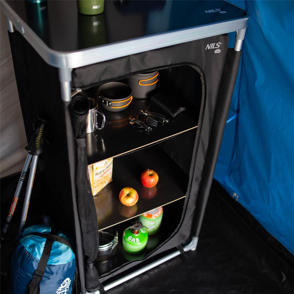 NILS CAMP Campingschrank mit Arbeitsplatte - faltbarer Outdoor Schrank für Camping & Reisen