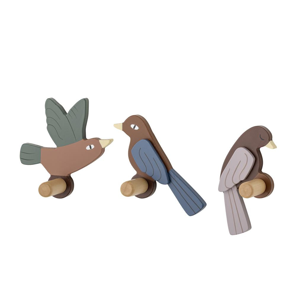 Bloomingville MINI Lewi Haken mit Vogelmotiv, 3 Stück aus Holz