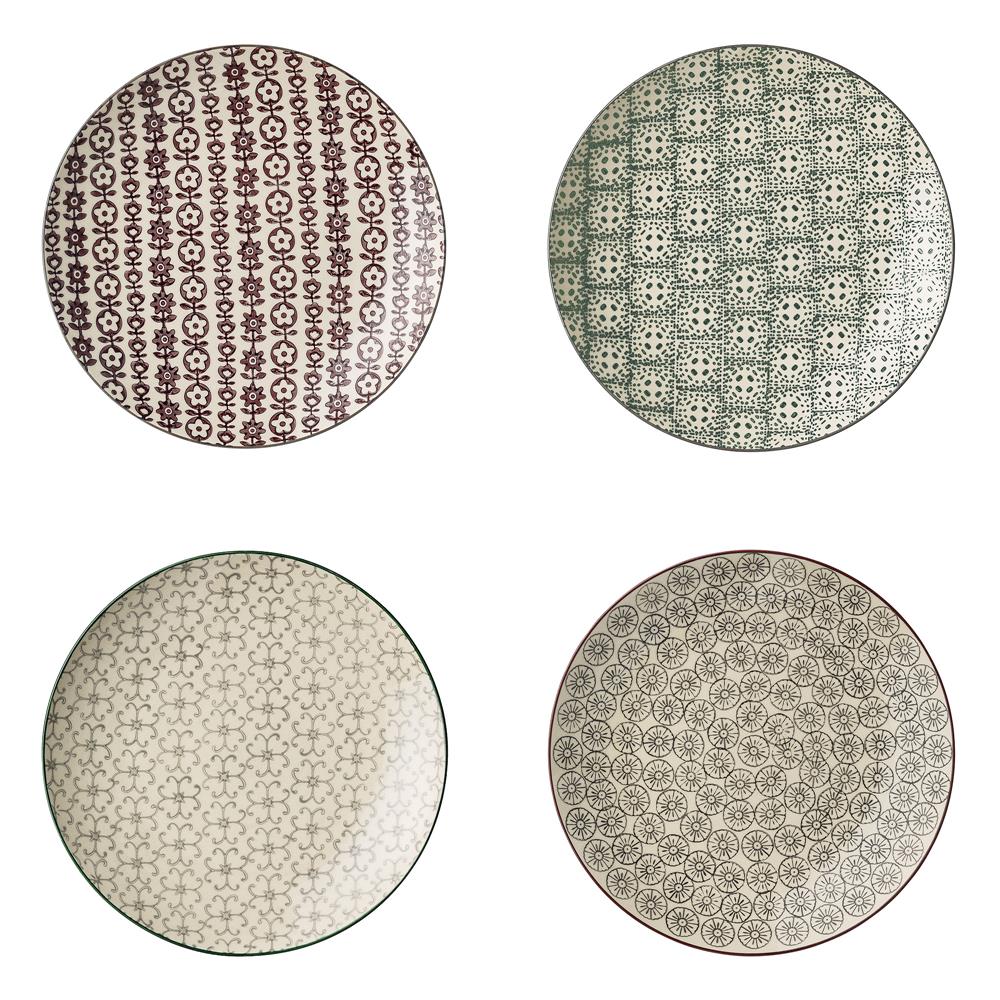 Bloomingville Karine Teller, 4er Set, Bunt, 20cm, Steingut, dänisches Design