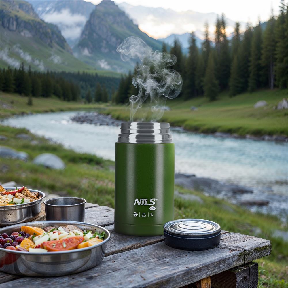 NILS CAMP Thermobehälter 1L Edelstahl grün Lunchbox für Essen warm kalt