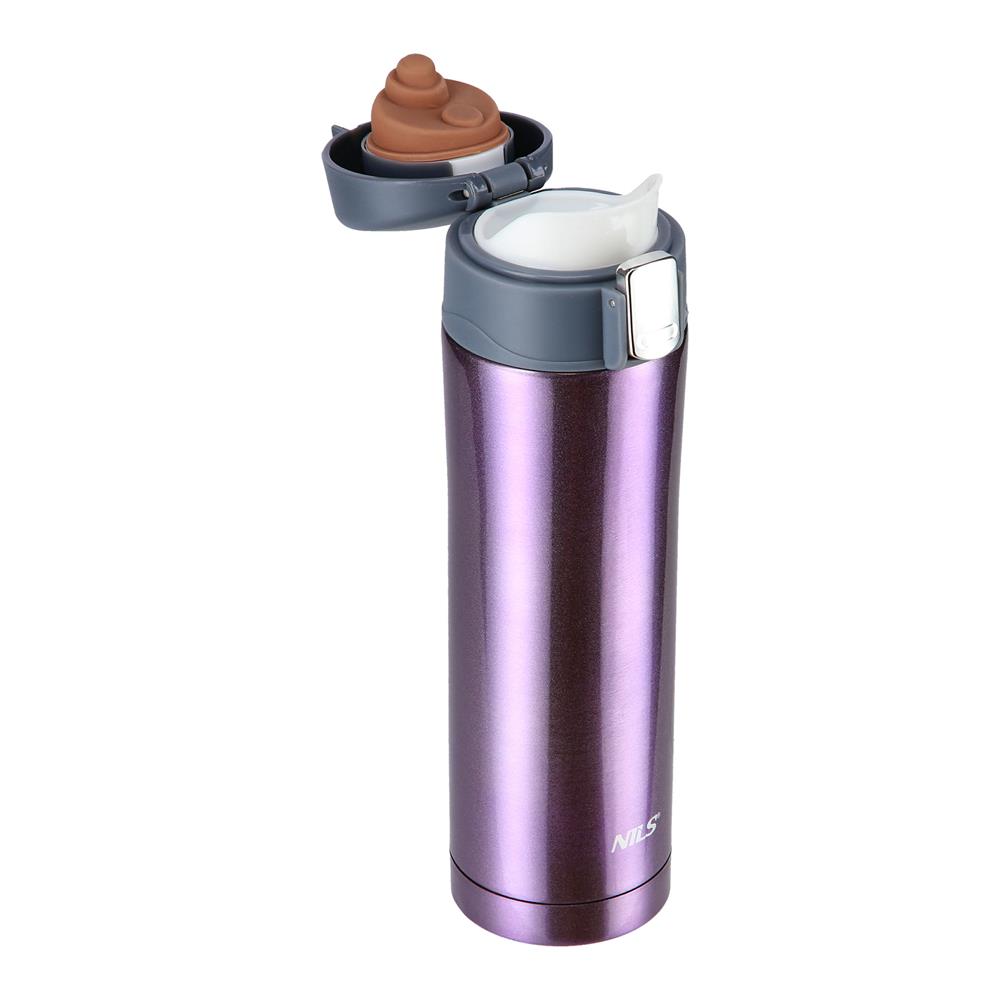 NILS Thermobecher 500 ml Edelstahl violett auslaufsicher für Camping Reise Alltag