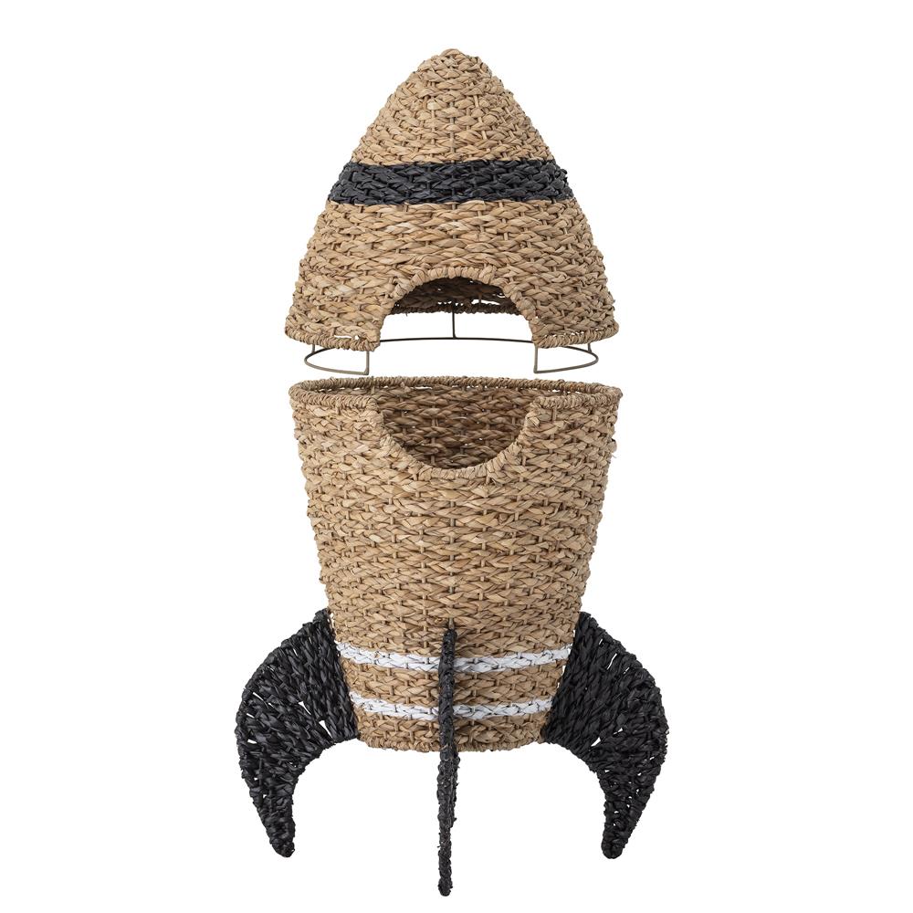 Bloomingville MINI Cosmina Korb braun/schwarz mit Deckel Rakete Seegras Aufbewahrungskorb Kinderzimmer