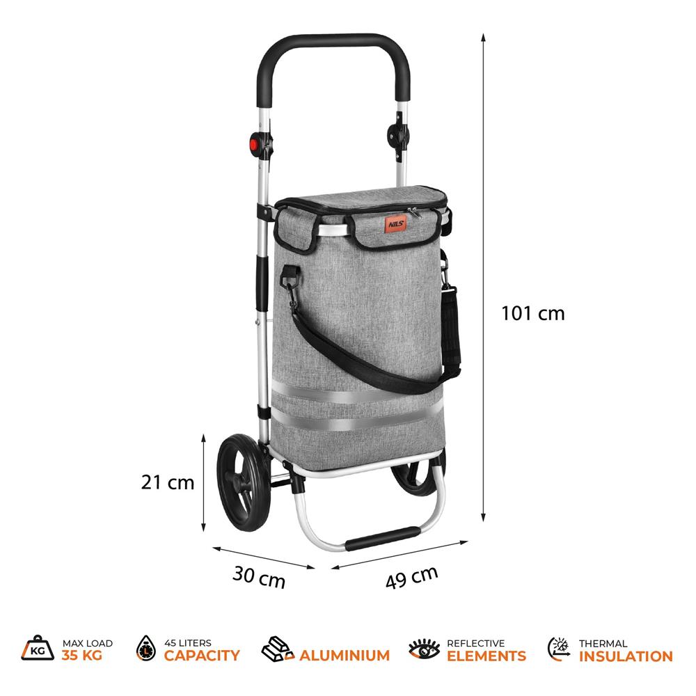 NILS CAMP Einkaufstrolley 45L klappbar grau leicht für Einkauf Reisen Outdoor