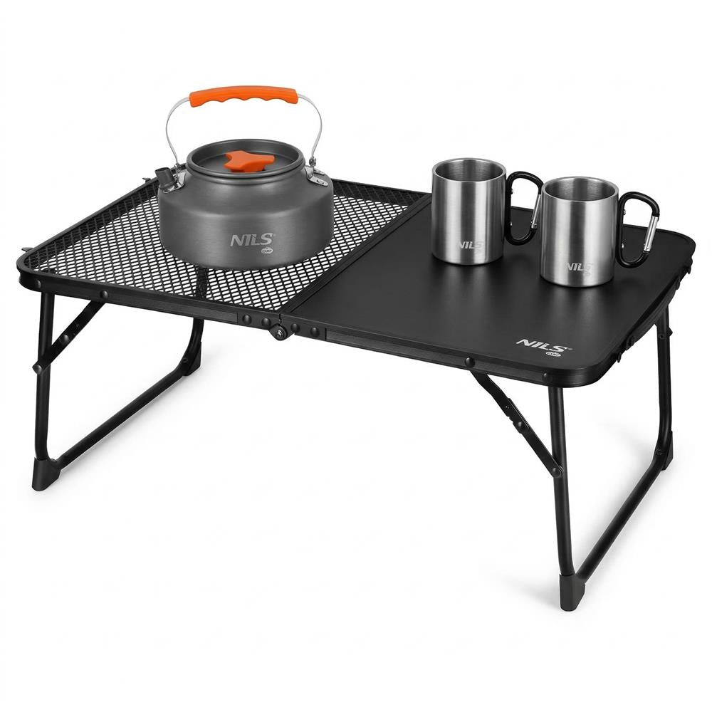 NILS CAMP Klapptisch kompakt faltbar in schwarz für Camping Outdoor Picknick leicht