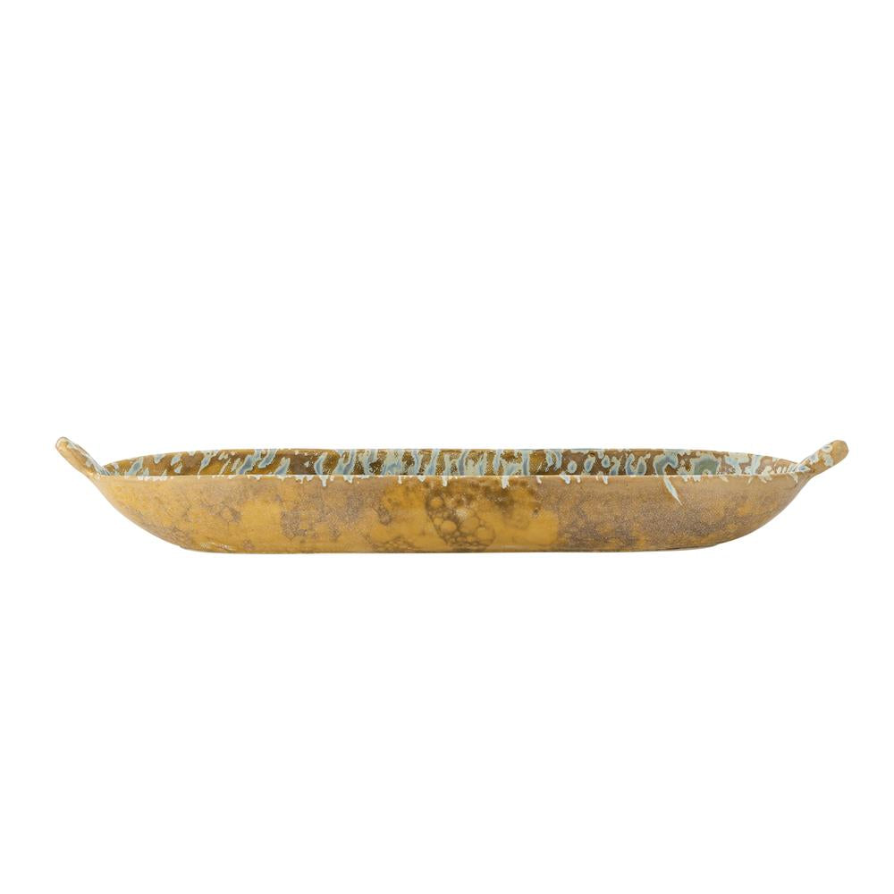 Bloomingville Milani Servierplatte Grün Steingut 34 cm länglich