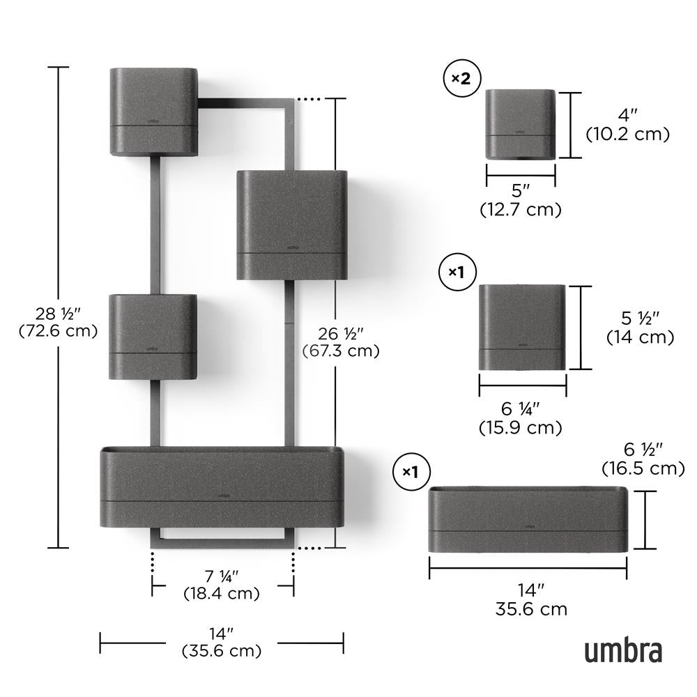 Umbra Cubiko Wandpflanzkasten mit 4 Pflanztöpfen, vertikale/horizontale Ausrichtung, in Schwarz