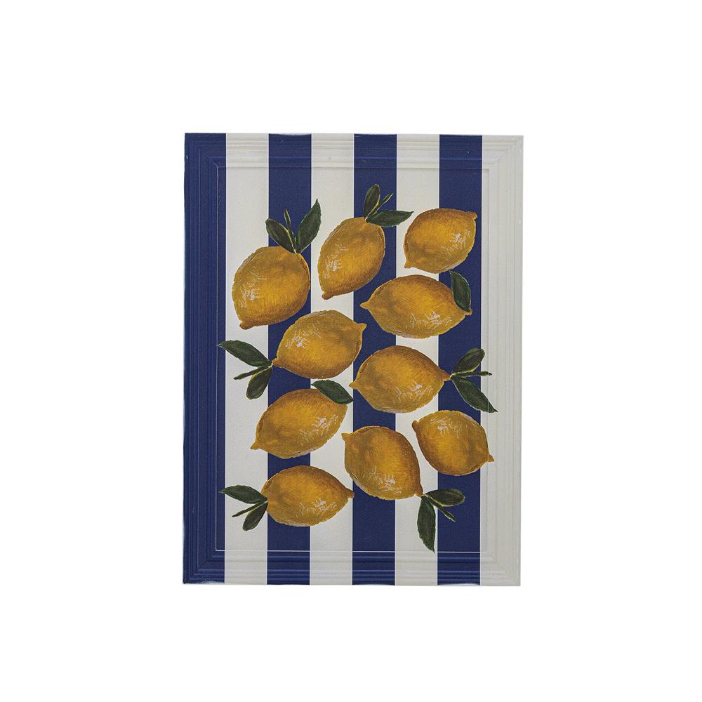 Bloomingville Limone Bild mit Rahmen bunt - Wanddeko mit Zitronenmotiv für Küche & Esszimmer