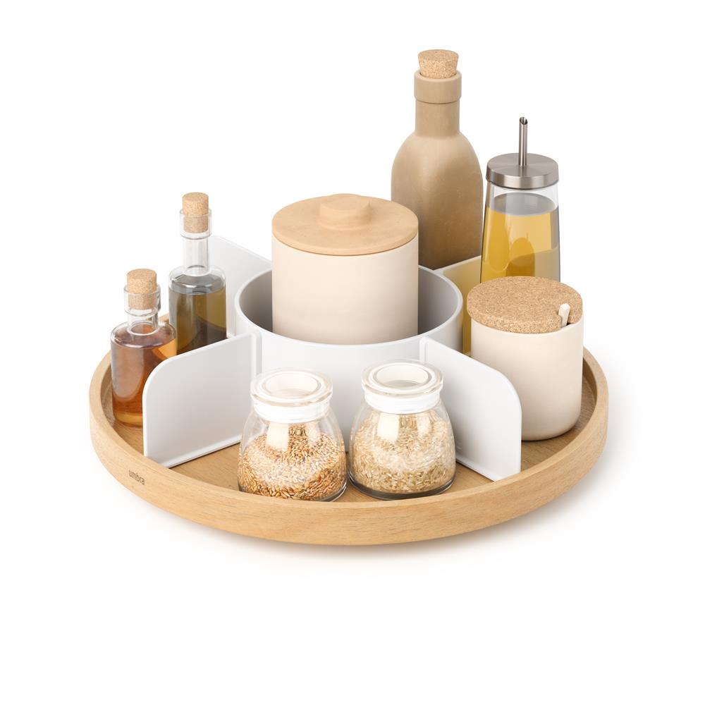 Umbra Bellwood Drehbarer Organizer, Lazy Susan Drehteller in Weiß/Natur