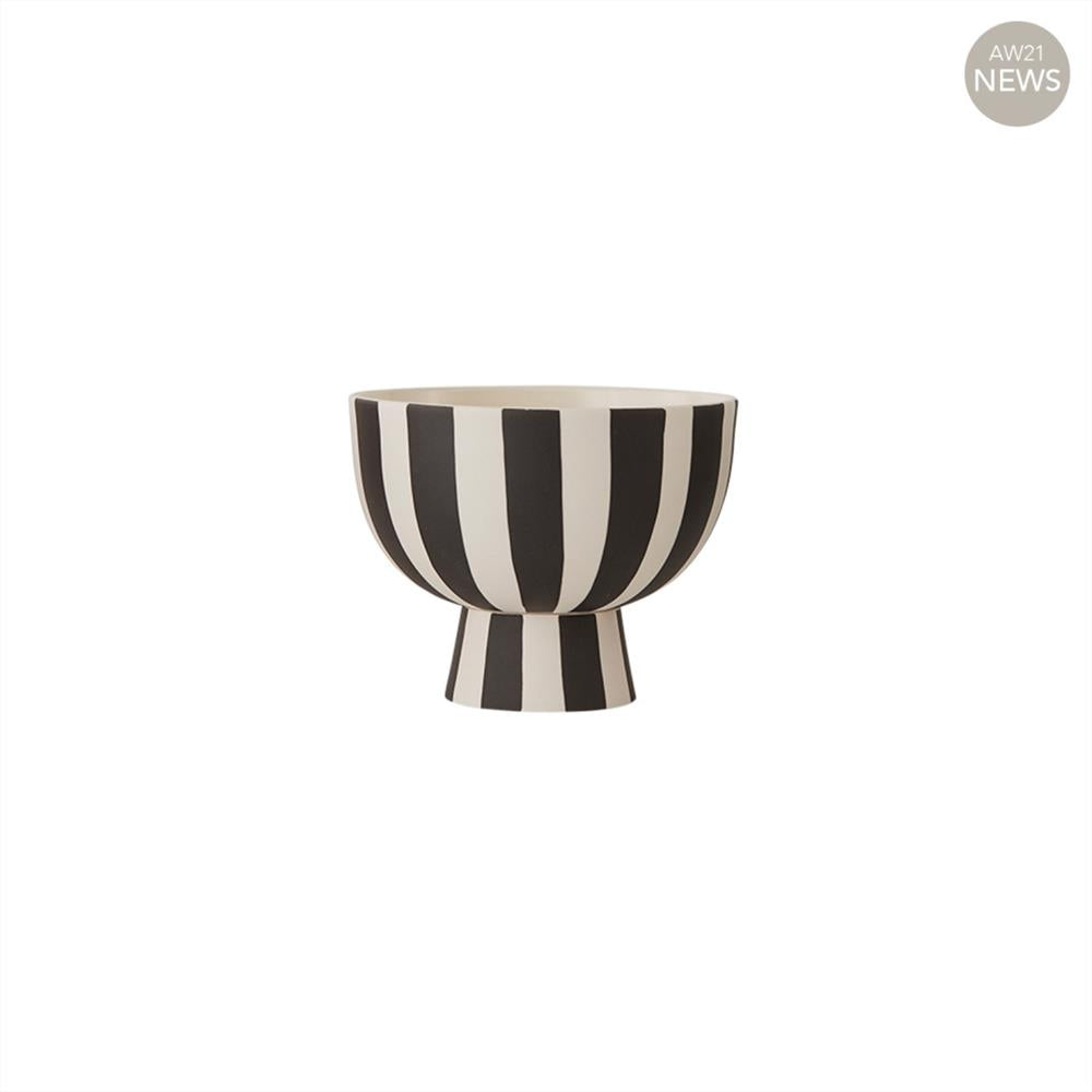 OYOY Toppu Schale - 12,6x10 cm, Schwarz/Weiß gestreift - vielseitig als Dekoschale, Blumentopf, Vase